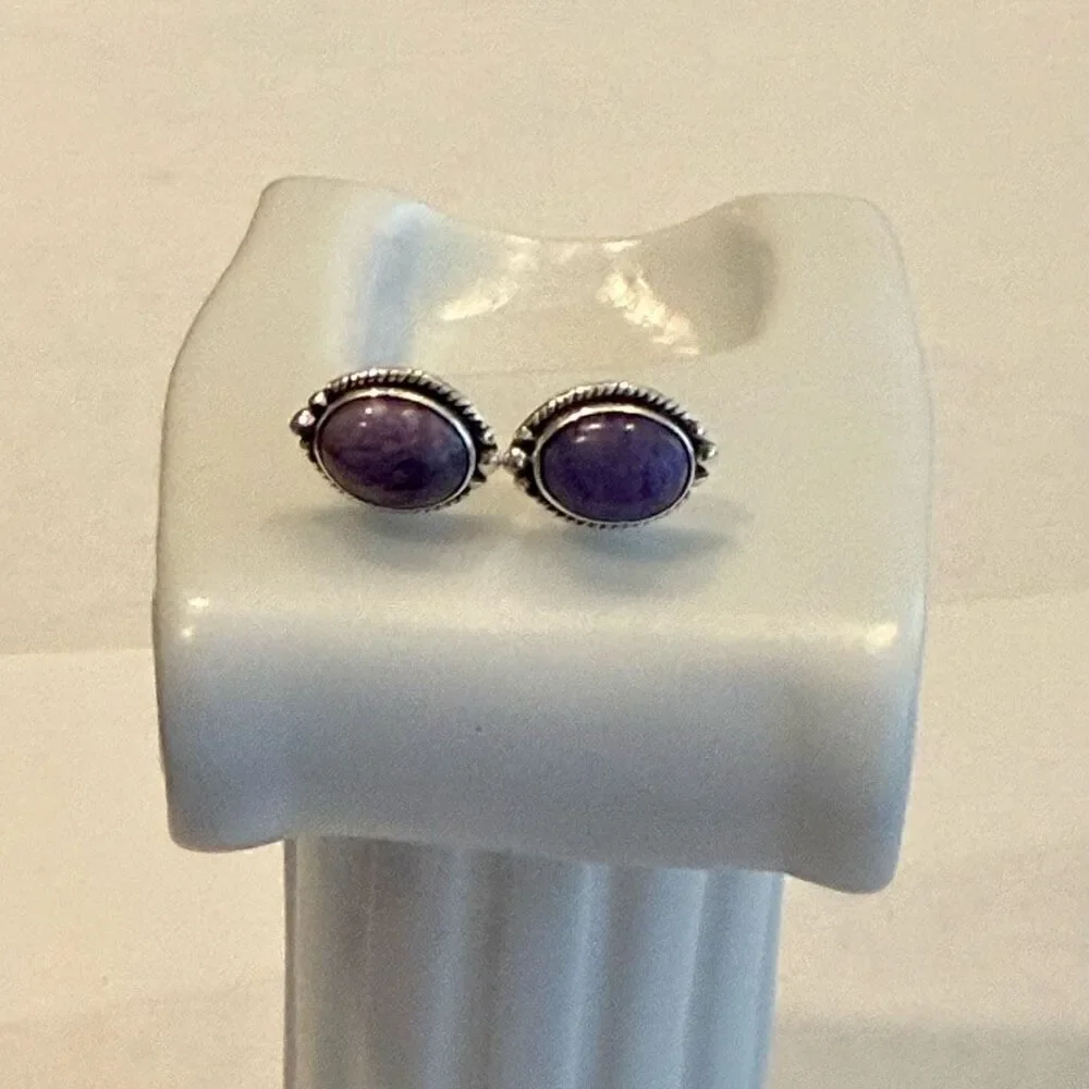 Southwestern Purple Mojave Turquoise Dainty Stud Silver Earrings Handmade New